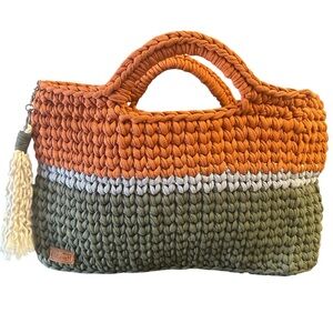 Chic Orange and Green Crochet Tote Bag